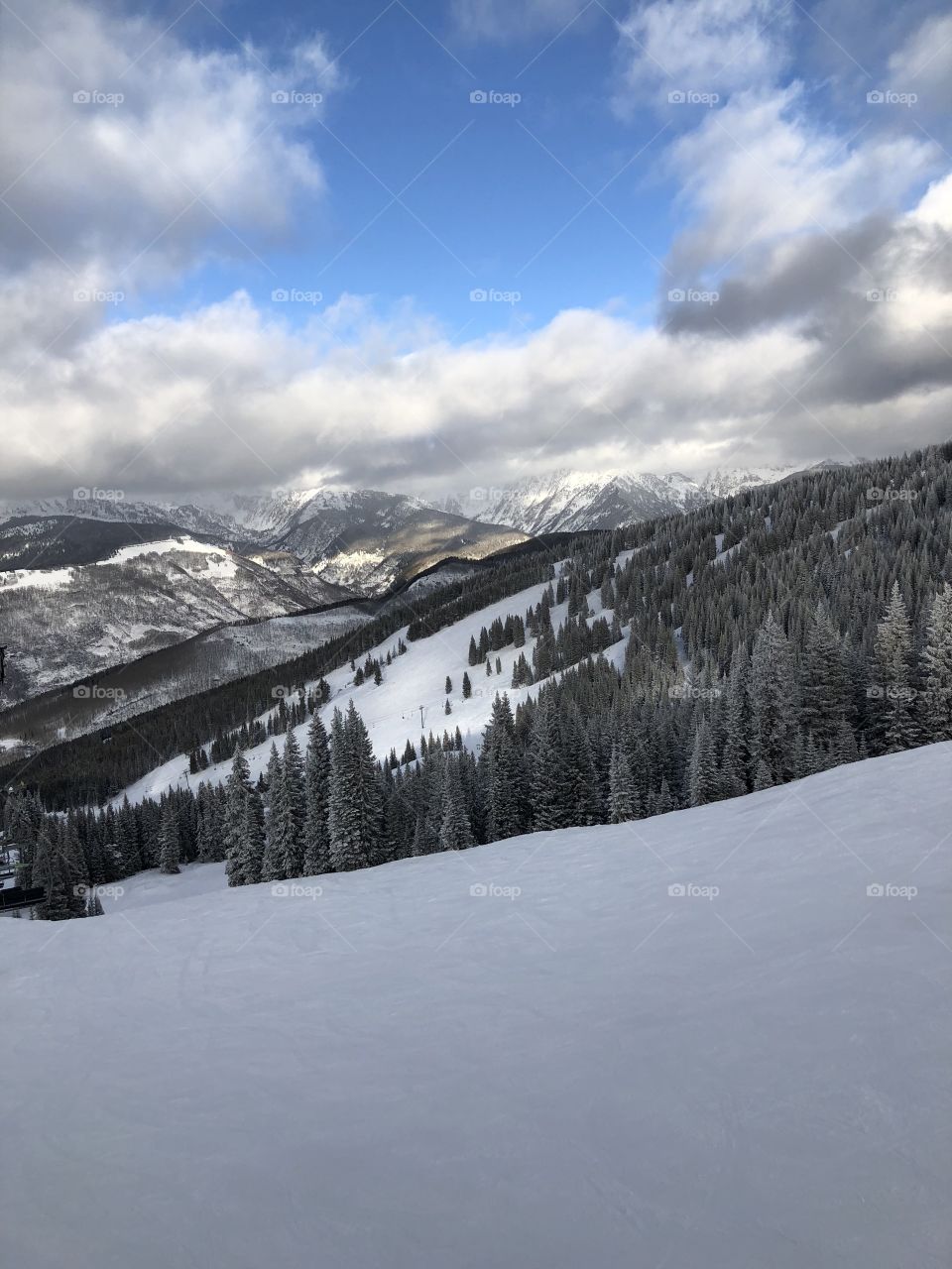 Chairlift views from a beautiful snow day on January 11, 2018 in Vail, Colorado its a cold morning. 