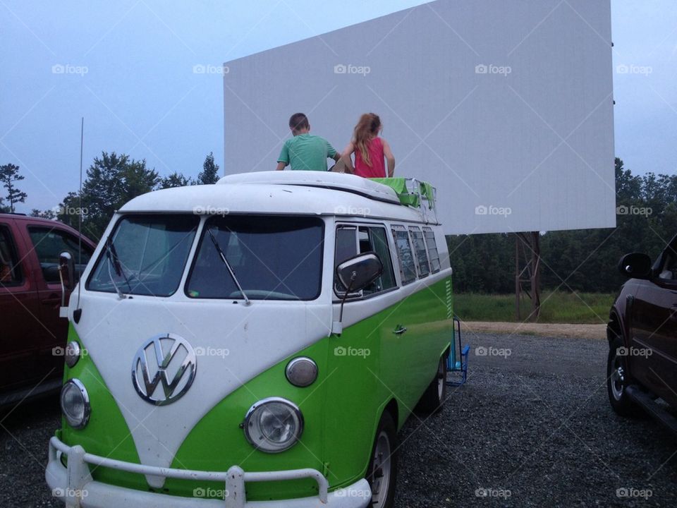 VW bus at the drive in theater