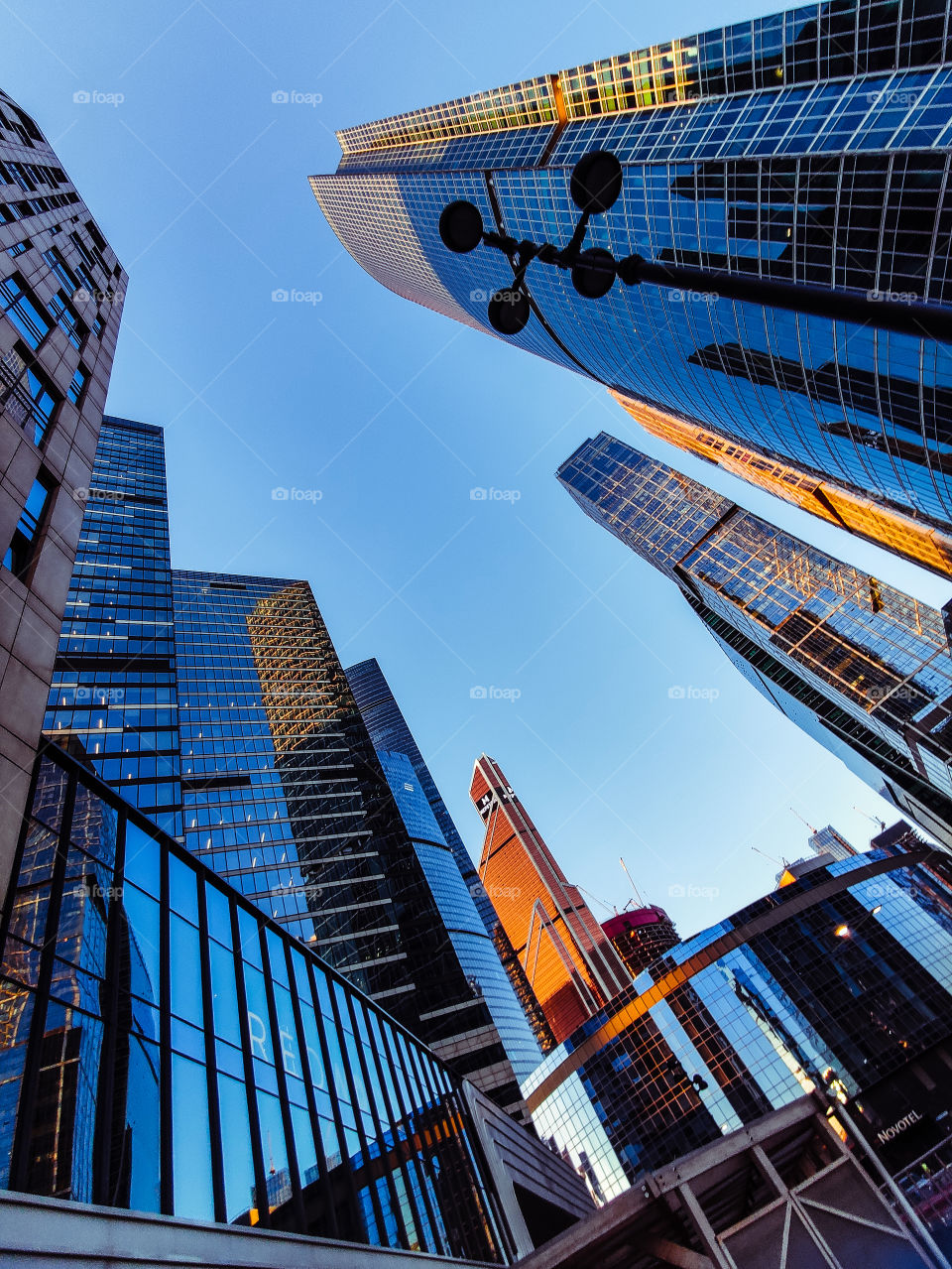 city ​​skyscrapers at sunset