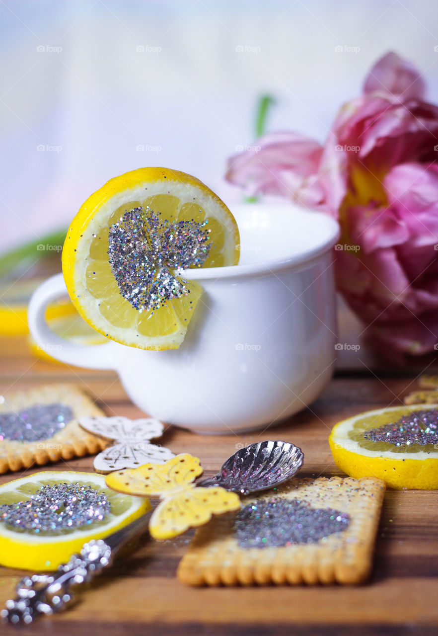 lemon heart glitter fresh fruit summer