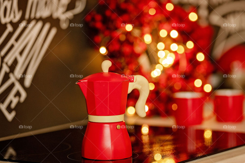 cup of coffee in a cozy festive Christmas atmosphere