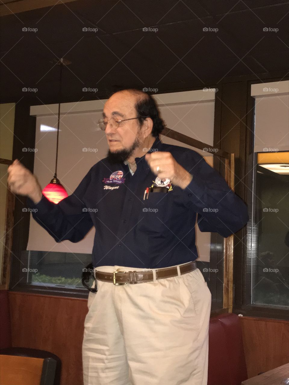 Abe Lincoln giving a farewell speech at the end of a dinner gathering. Mr. President shows confidence and boldness to express what needs to be said.