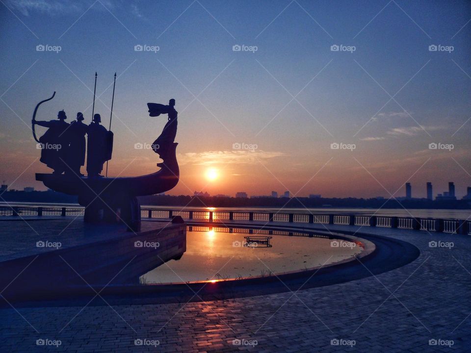 Dawn on the Dnieper River in the city of Kiev