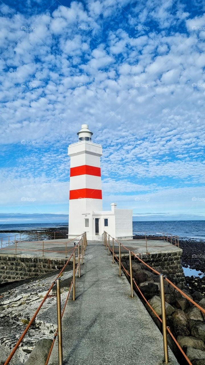 Red and white striped lighthouse