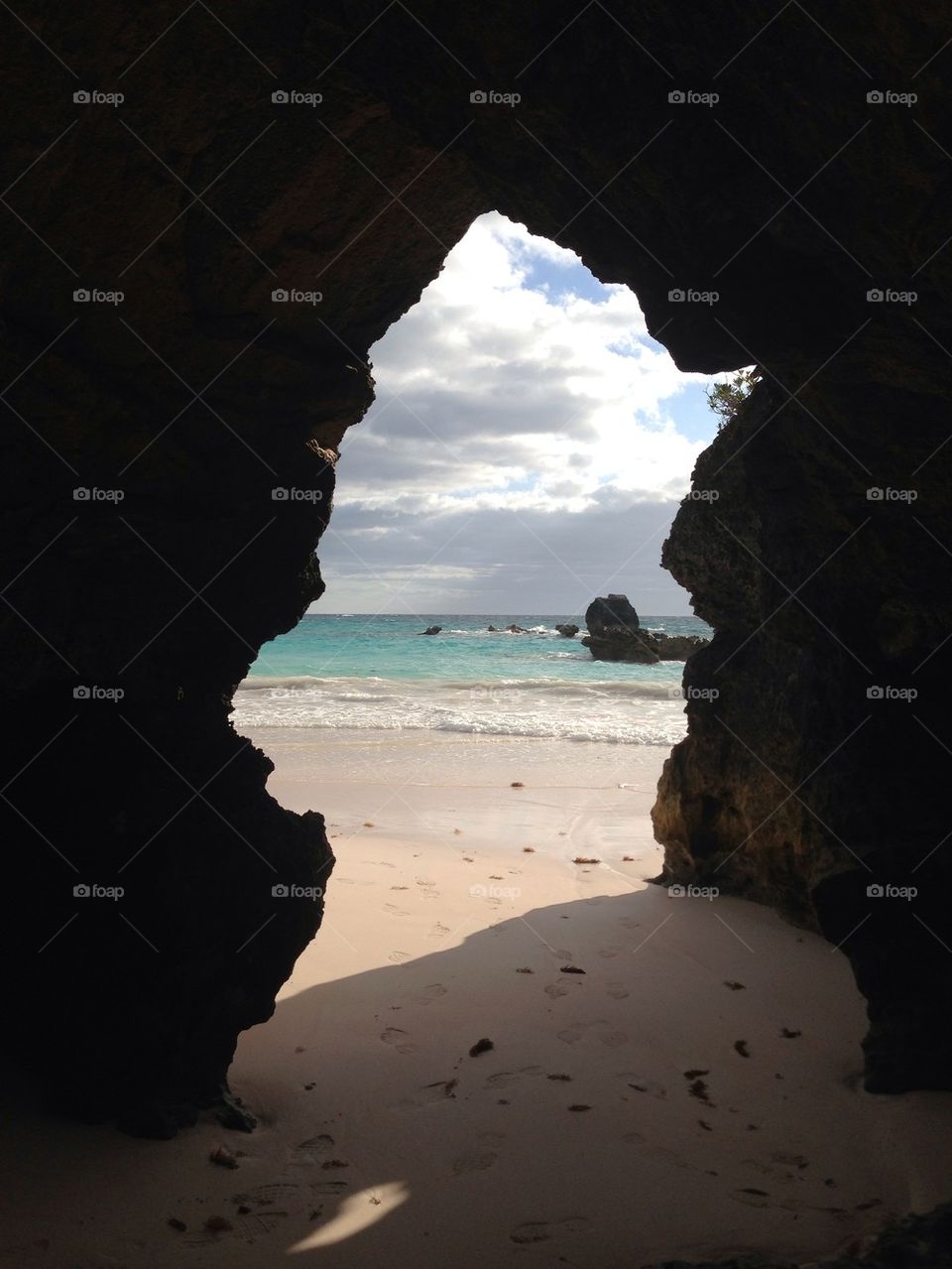 View of sea from cave