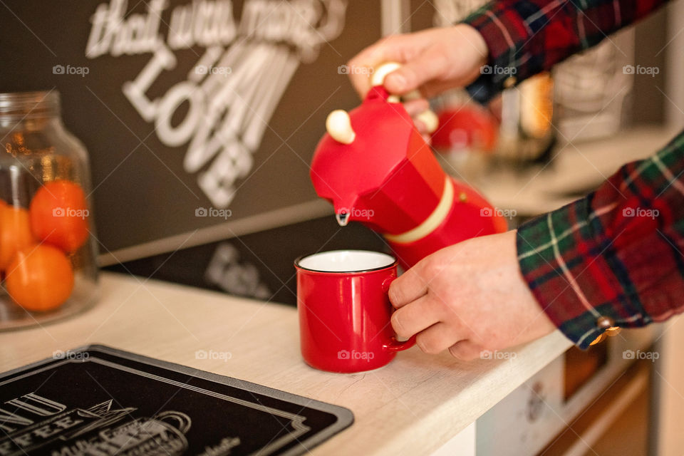 cup of coffee in a cozy festive Christmas atmosphere