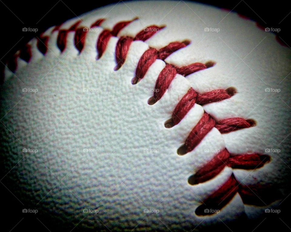 Baseball Threads. Close up of baseball threads.