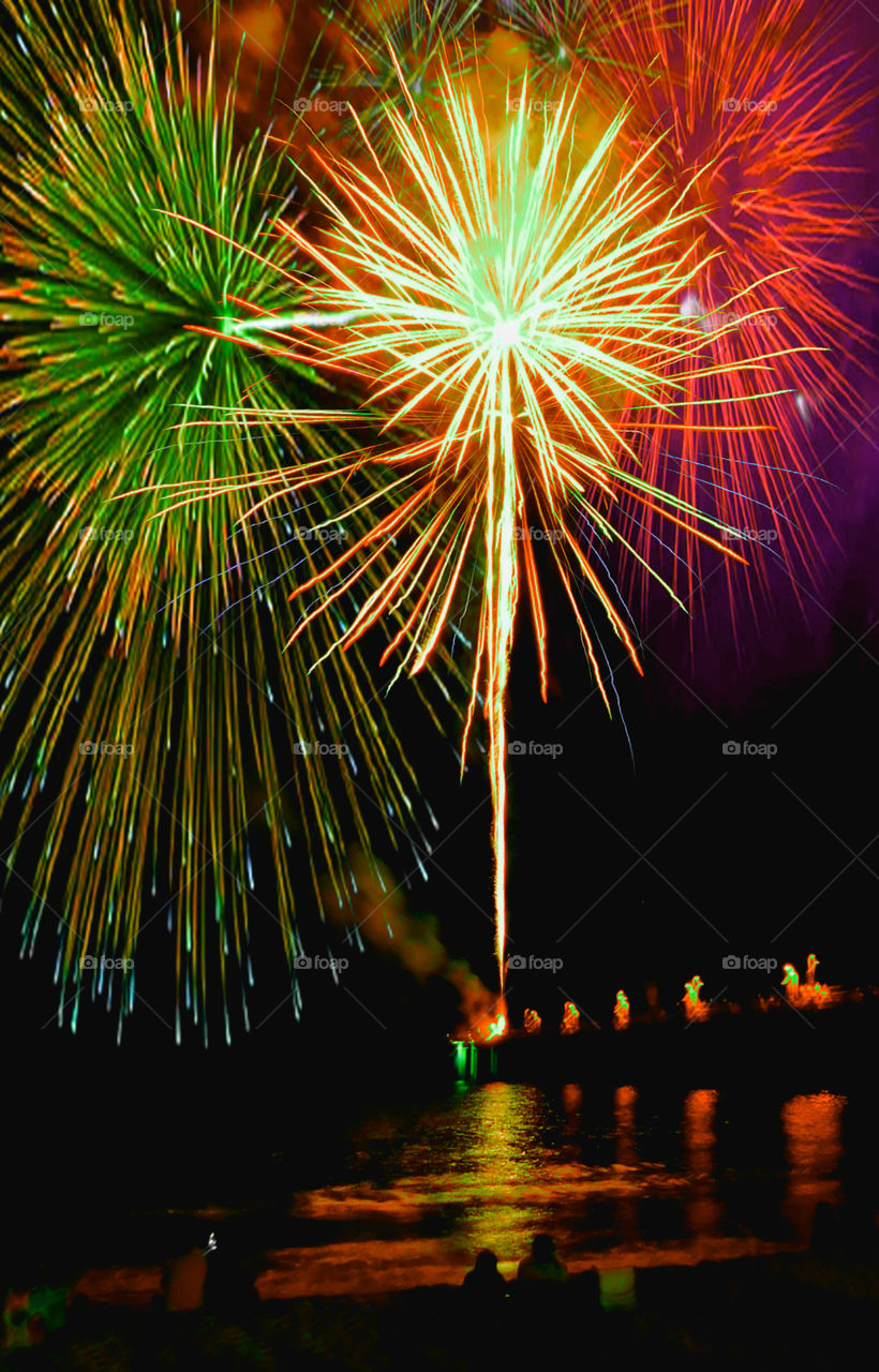 Fireworks display at night