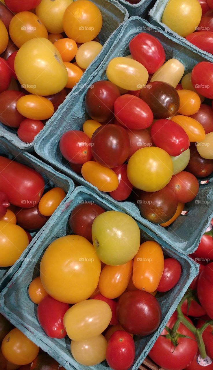 Colorful Mini Tomatoes in Baskets