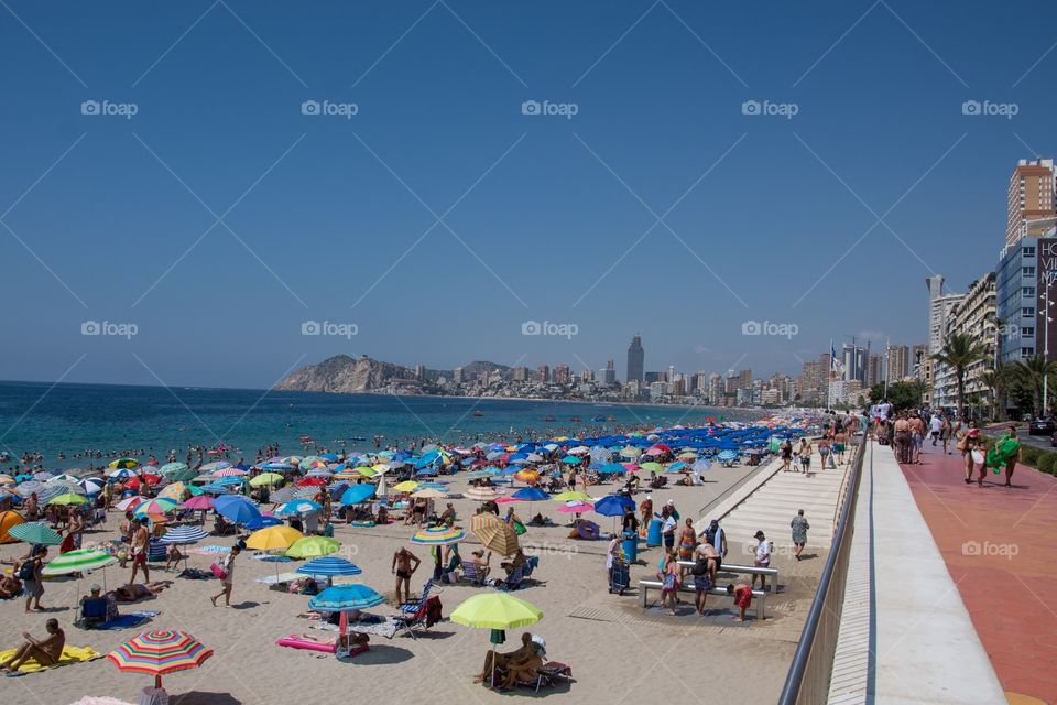 A beautiful view over the beach in Benidorm, spain