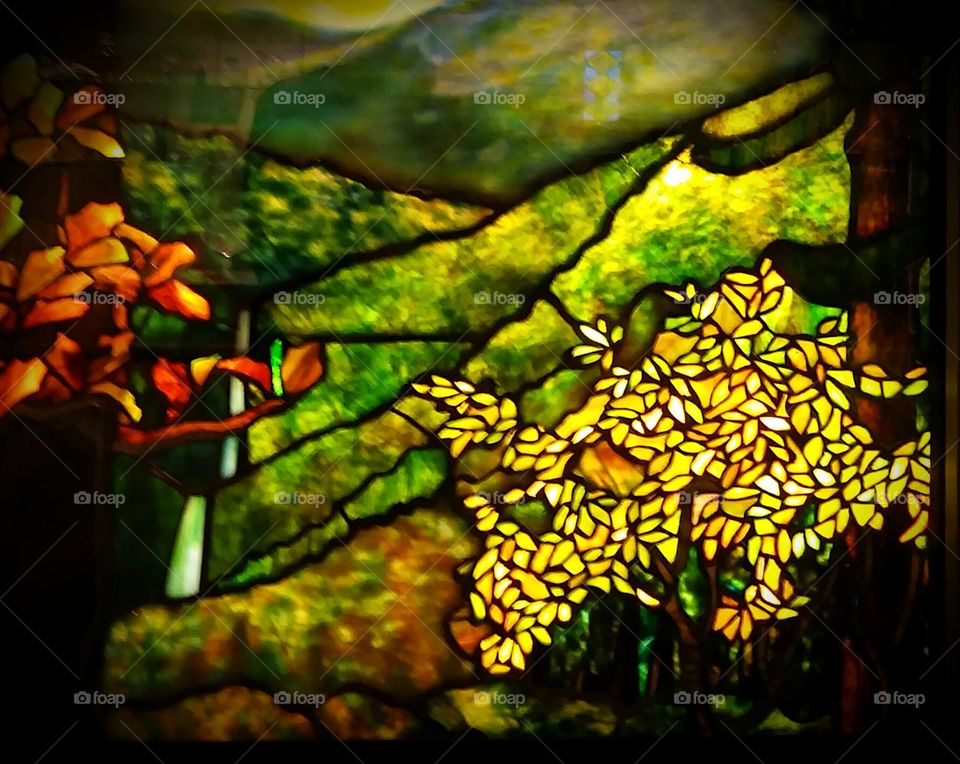 Stained glass displayed at the Corning Glass Museum.
