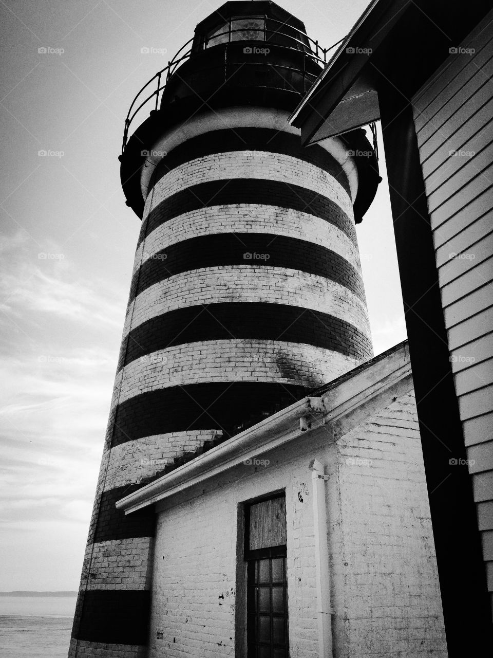 B & W Up shot at famous West Quaddy Head Lighthouse, Maine