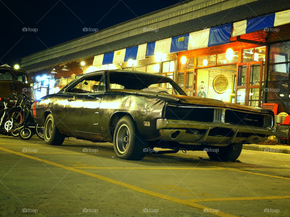 the old car. the old car in train market street, bangkok thailand