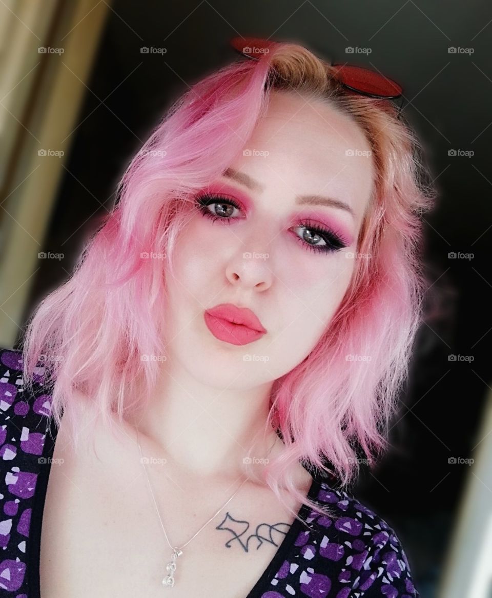 Myself with Pink hair and makeup