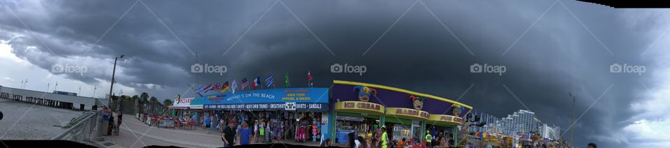 Orlando, boardwalk during a dark strong storm! Panorama style of course because who doesn’t want to see it all? 