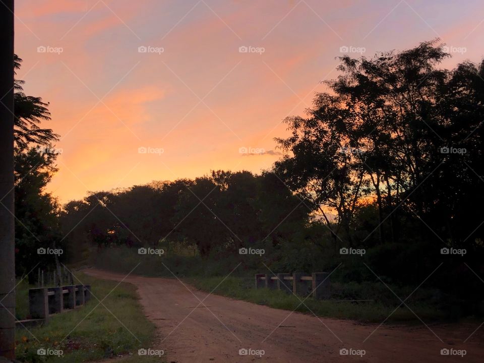 A small path in the country side at sunset. The sun has already gone, but still left a little light to make this path mysterious, but beautiful.