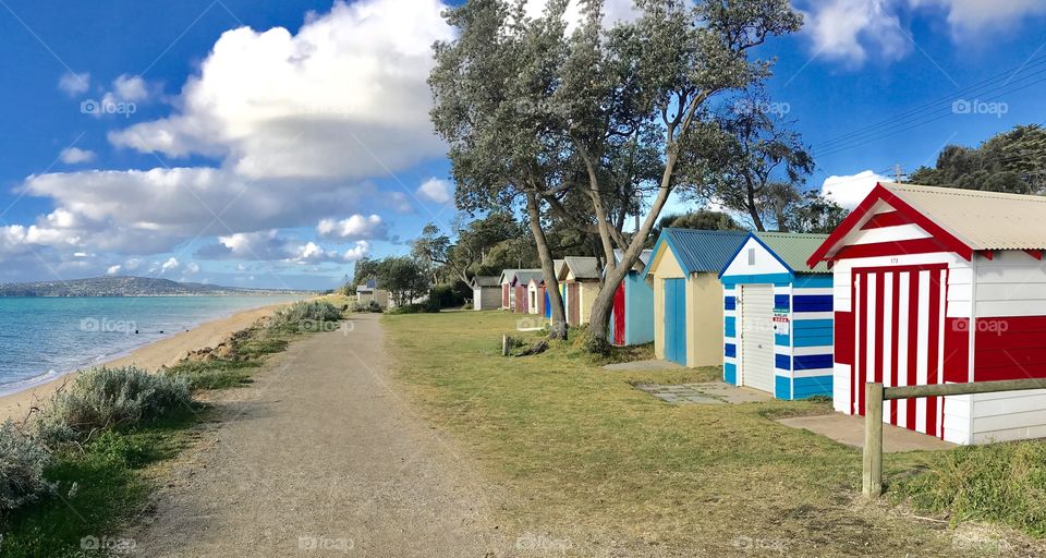 The brightly coloured bathing boxes at Dromana 