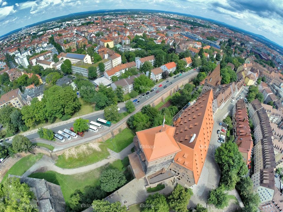 photo from very high flight Drone in Landshutt's sky