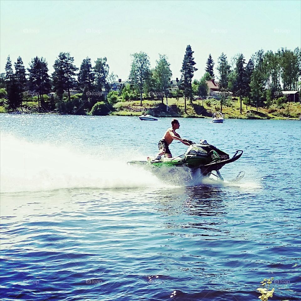 Snowmobile on water!