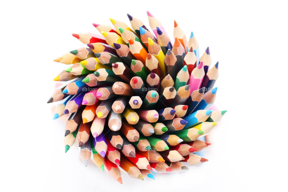 Circle of colored pencils