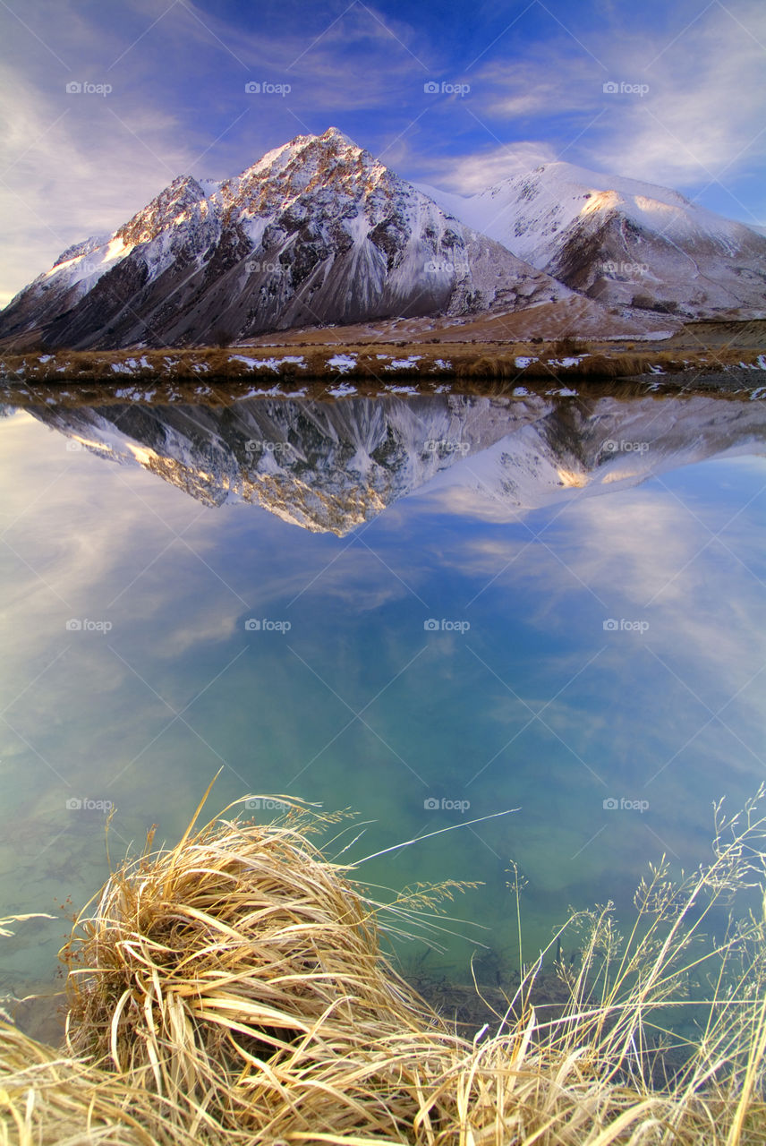 Reflection of mountain in winter
