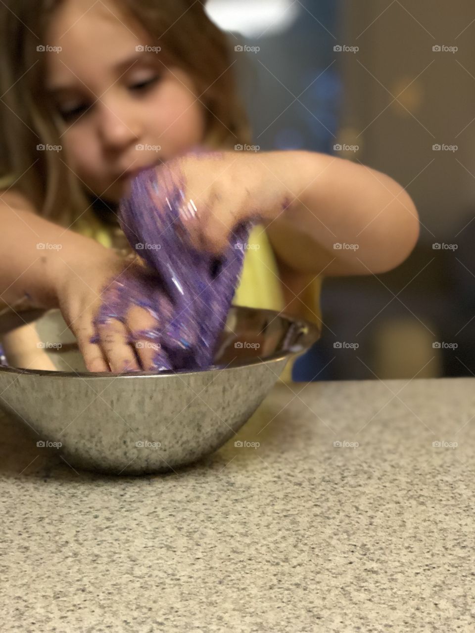 Making homemade slime 