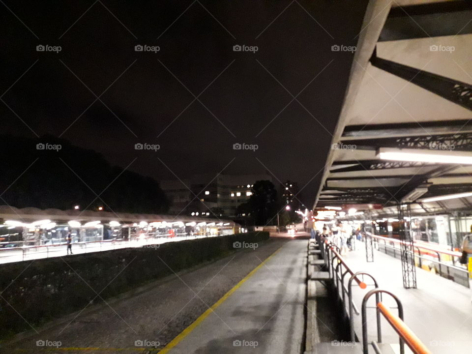 Bus terminal at night