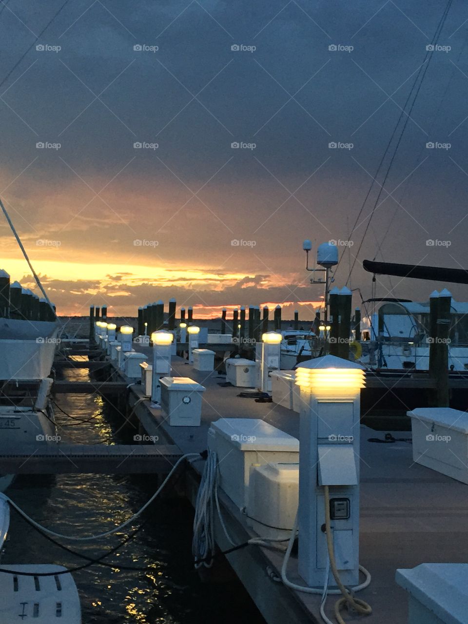 Sunset. Beautiful sunset with boats