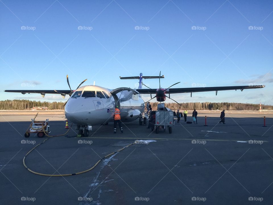 ATT 72-600 SAS Airplane Hildur Viking at Vasa Airport in Finland.