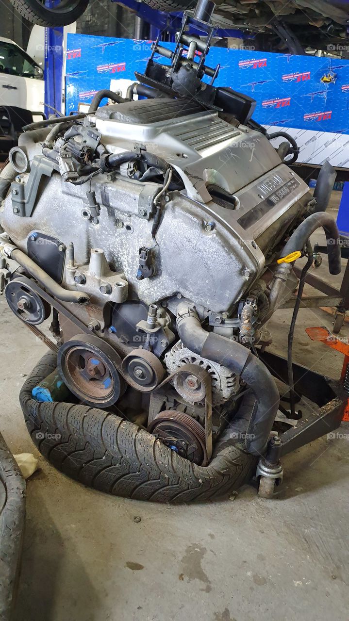 car engine at car service center