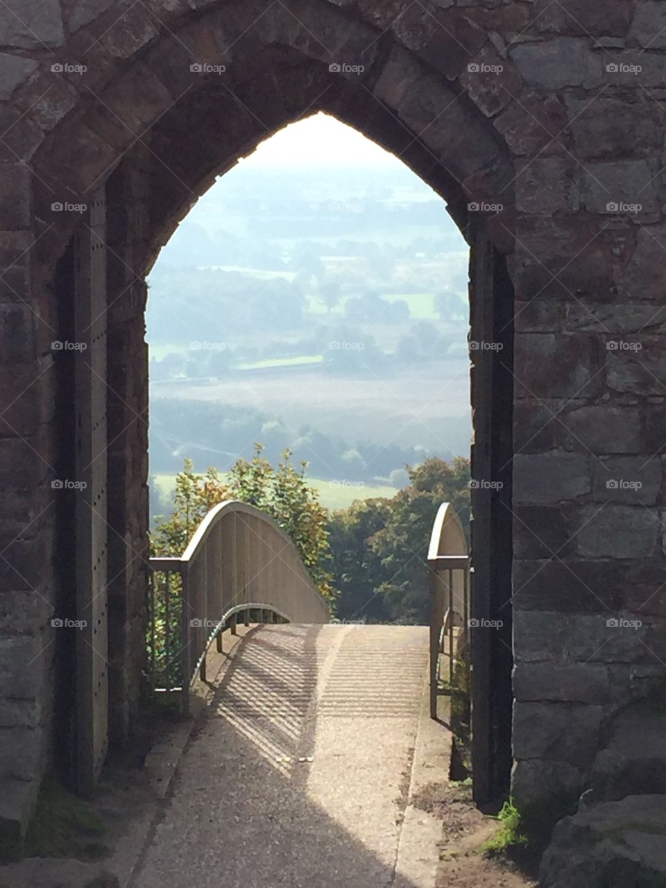 View out of the main entrance to Beeston Castle, UK, 