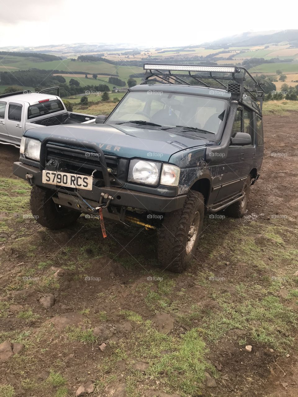 My old beaten Landrover discovery 50th anniversary edition on top of Glentarkie hill 