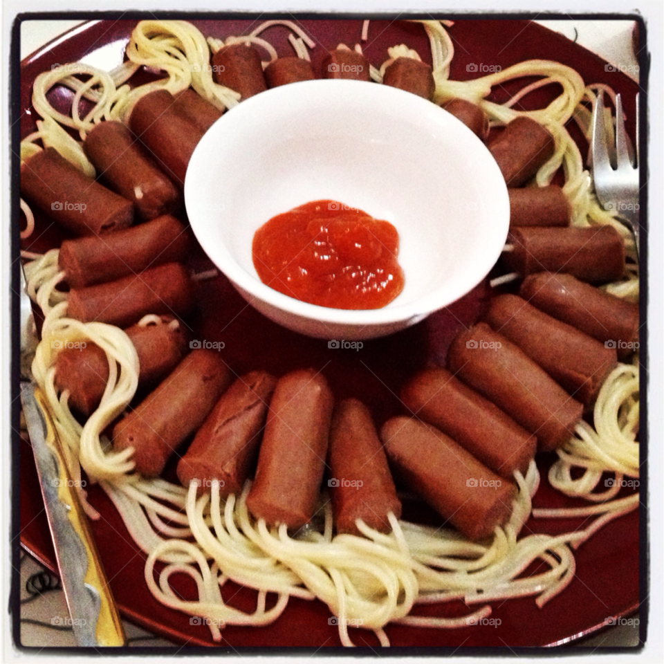 spaghetti squid hotdog snack by cutymitch