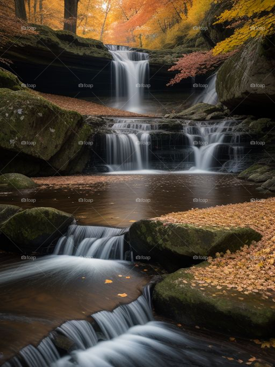 Beautiful landscape of a waterfall in autumn