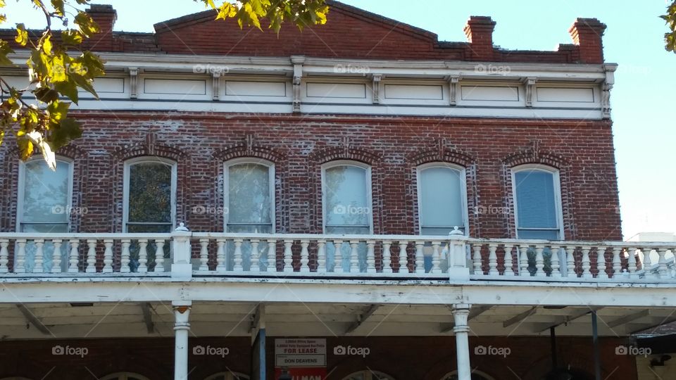 red bricked windows. Old Town Sacramento