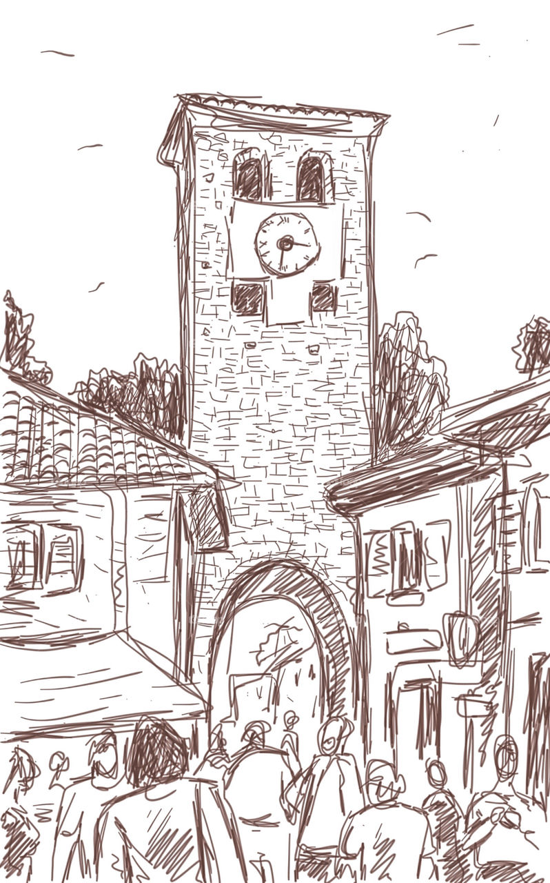 clock tower. freehand sketching