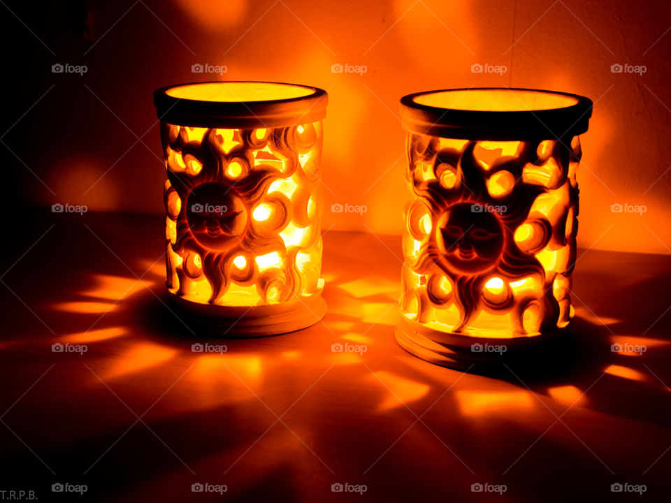 Aztec style ceramic candle holders to warm the fall air