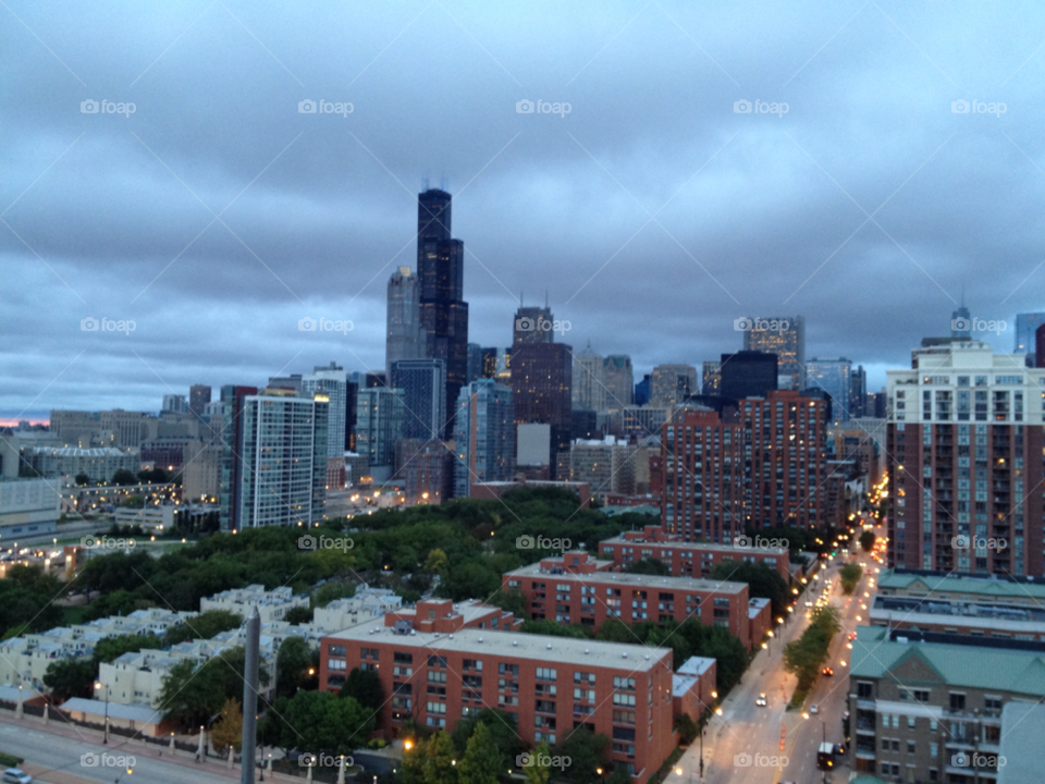 chicago city lights stormy skies sears tower by Ryegirl64