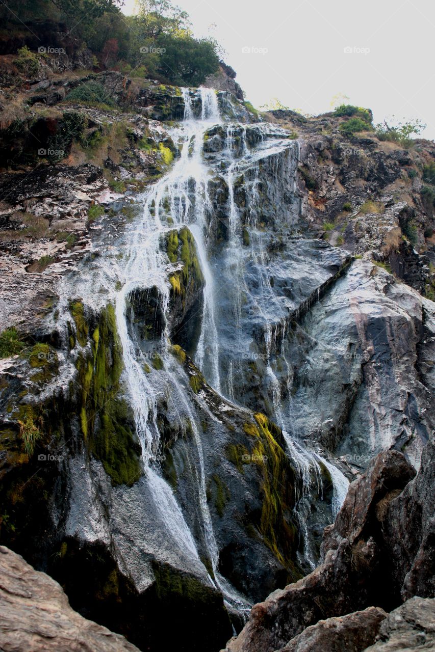 View, waterfall, water, mountain, greenery