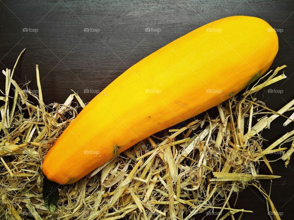 Autumn time, pumpkin on hay