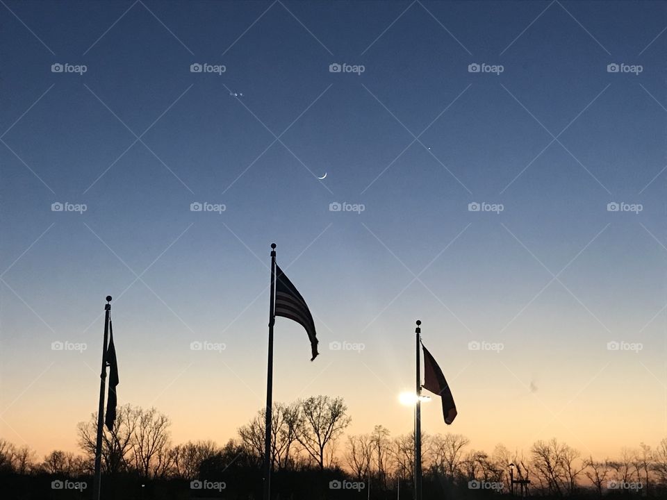 Flags at dusk 