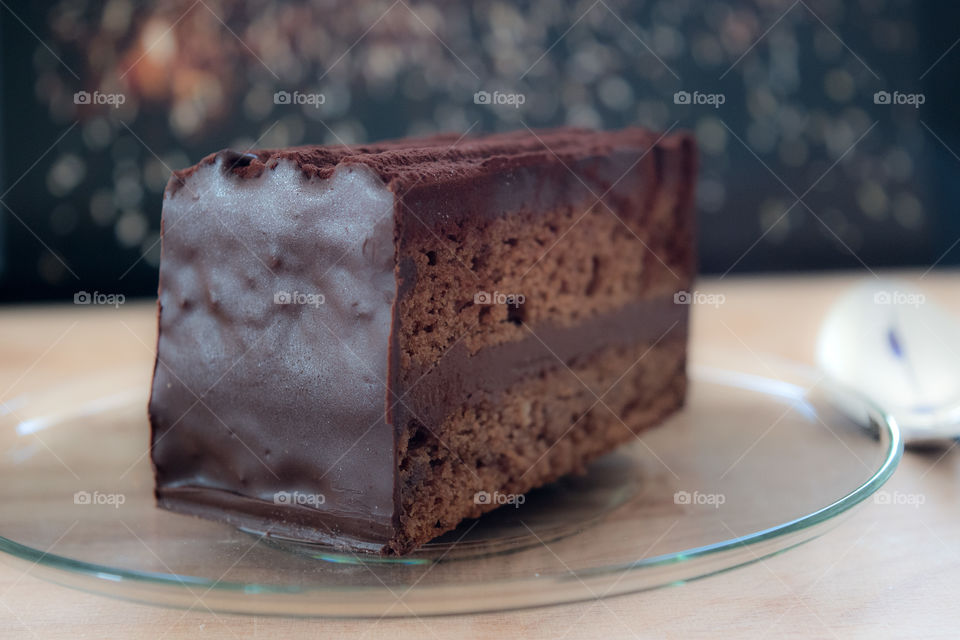 Delicious chocolate cake on the  plate