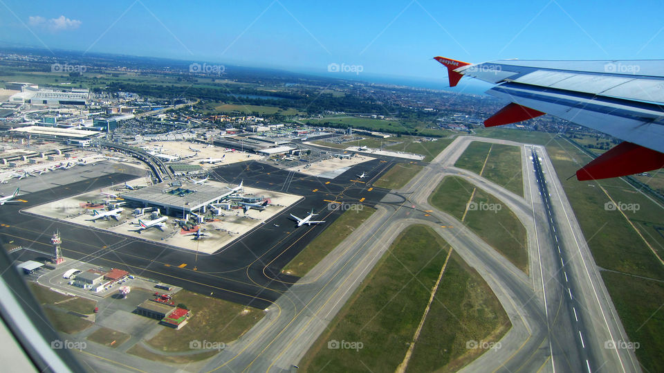 Rome airport fiunicino aerial view. Roma international airport Leonardo da Vinci