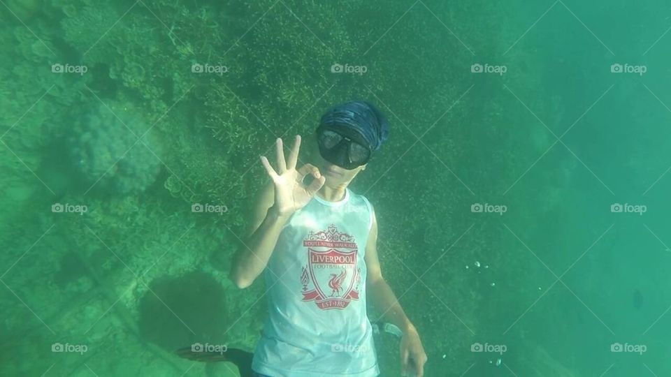 One Liverpool FC fans underwater