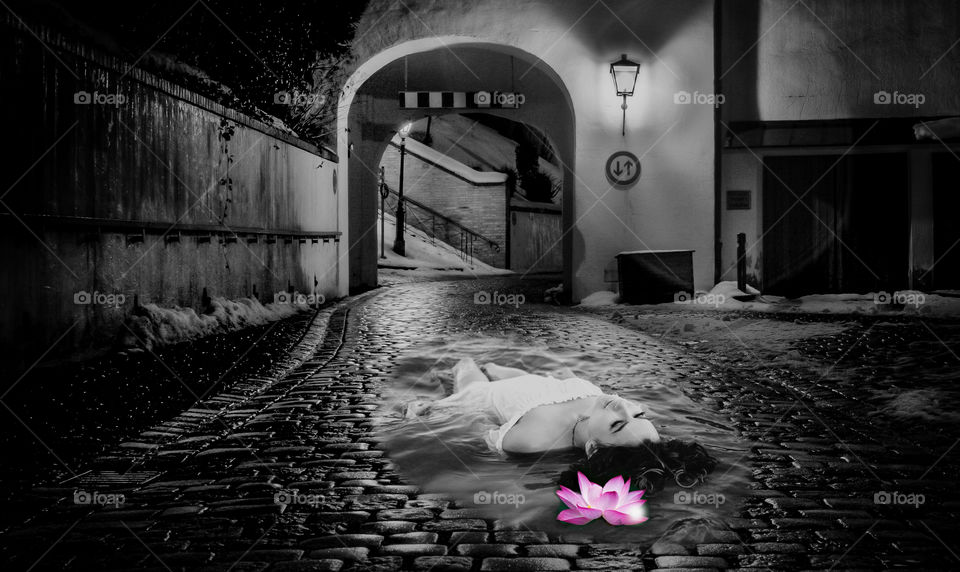 woman beuty suicide black background float street ruins death dark darkness flower jpeg