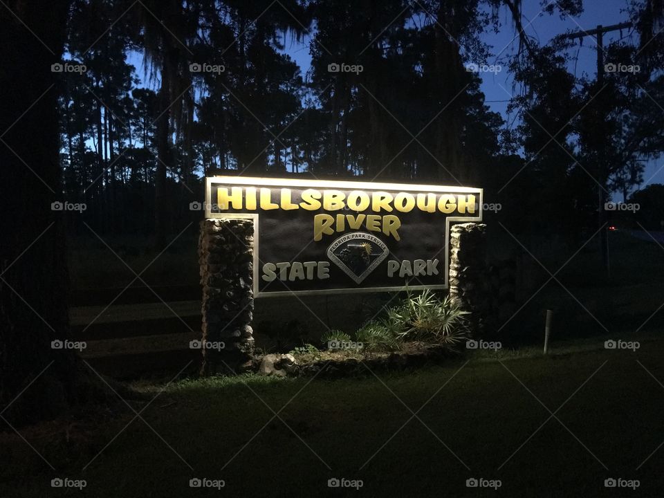 Hillsboro River State Park sign at night