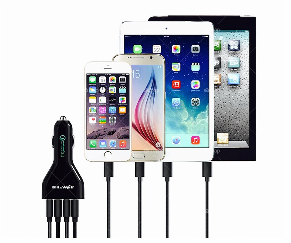 BlitzWolf QC3.0 Car Charger Mobile Phone Car-Charger 4 Port USB Car Charger Adapter With Cable Universal For iPhone For Samsung.