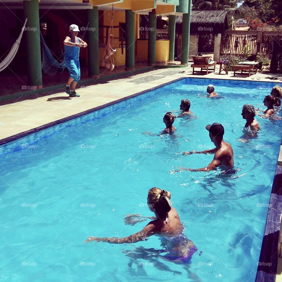 Aqua gym in swimming pool 