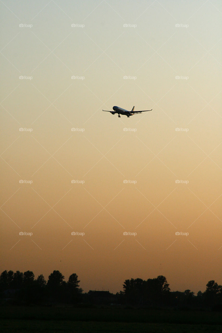 Airplane and sunset 