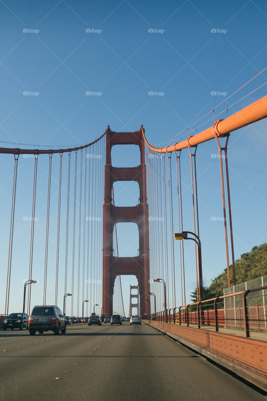 Driving on the Golden gate Bridge in San Francisco